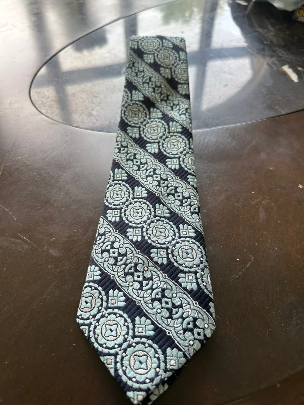 Vintage Haband Made in Como Italy Navy and Light Blue Geometric Woven Tie NWOT